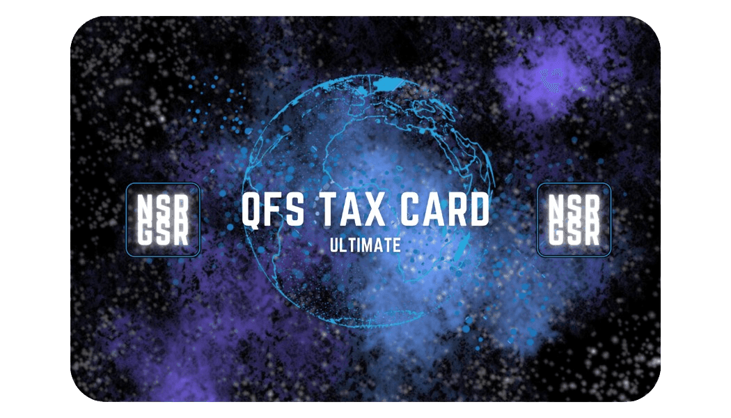 QFS Tax Card Ultimate design with a glowing globe and digital effects.